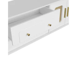 Móvel de TV moderno - com portas de vime e 2 gavetas - pernas de metal - Branco