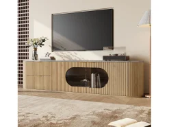 Móvel de TV moderno aspecto madeira - 172x38x45,5 cm - 2 portas e 2 gavetas - Tampo efeito mármore - MDF - Natural