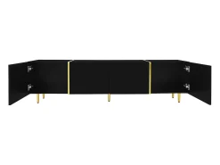 Móvel de TV moderno com 4 portas - 170 x 35 x 46 cm - Madeira MDF - Preto brilhante e dourado