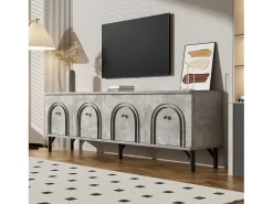 Móvel de TV moderno com 4 portas - 160 x 38 x 55,5 cm - fecho suave - arrumação - aglomerado - cinzento