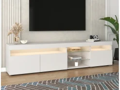 Móvel de TV moderno com 3 portas, 2 gavetas e 2 nichos - LEDs - comprimento 180cm - para sala - lacado branco