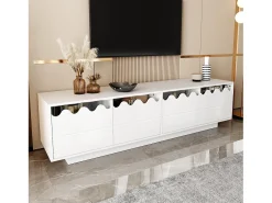 Móvel de TV moderno com 4 portas e design ondulado - 170 x 40 x 45 cm - elegante solução de armazenamento para sala de estar - MDF + aglomerado - branco