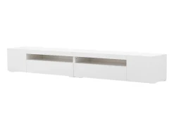 Móvel de TV moderno com 4 portas e 2 nichos - LEDs - Comprimento 240cm - Madeira MDF - Cor branca