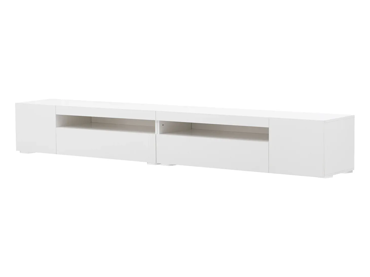 Móvel de TV moderno com 4 portas e 2 nichos - LEDs - Comprimento 240cm - Madeira MDF - Cor branca
