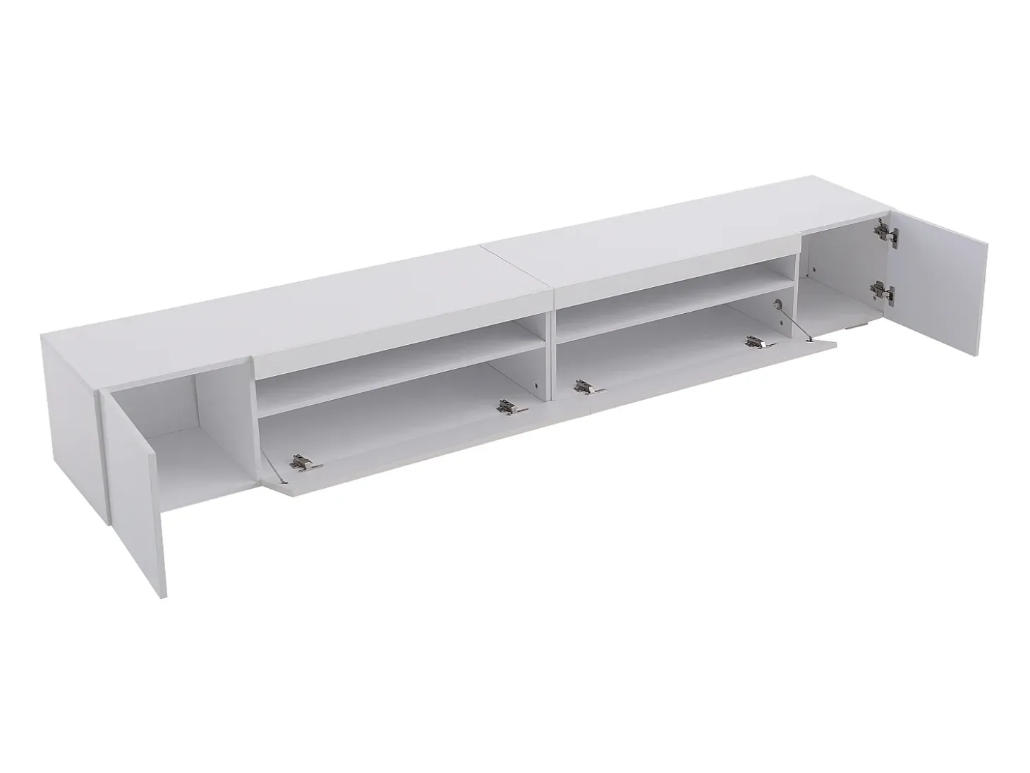 Móvel de TV moderno com 4 portas e 2 nichos - LEDs - Comprimento 240cm - Madeira MDF - Cor branca