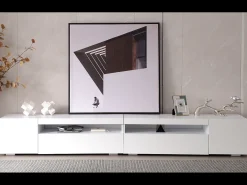 Móvel de TV moderno com 4 portas e 2 nichos - LEDs - Comprimento 240cm - Madeira MDF - Cor branca