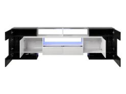 Móvel de TV moderno com 4 portas, 2 gavetas e 2 nichos - Aspecto brilhante - LEDs - Comprimento 200cm - Cor preta