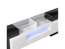 Móvel de TV moderno com 4 portas, 2 gavetas e 2 nichos - Aspecto brilhante - LEDs - Comprimento 200cm - Cor preta