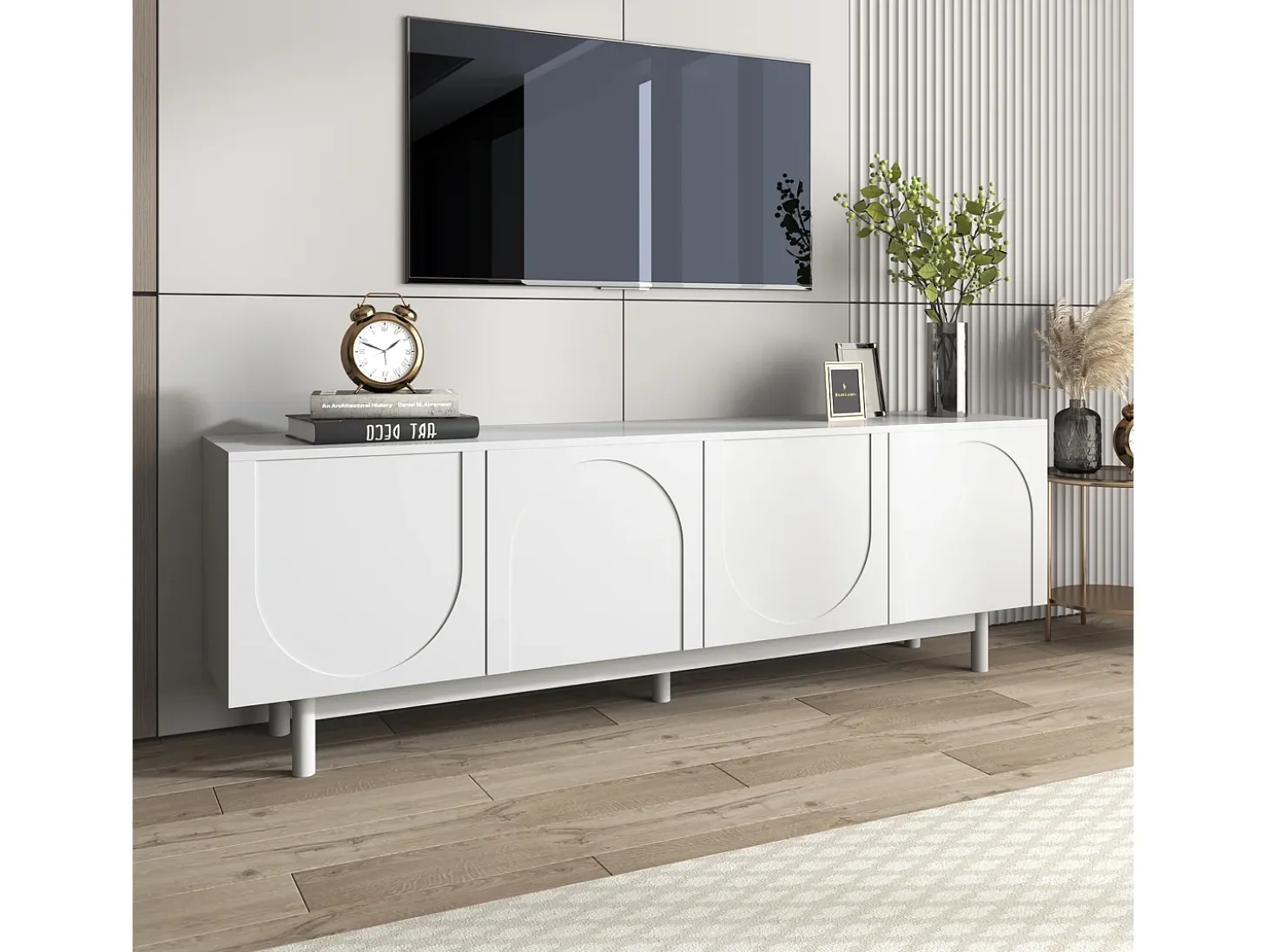 Móvel de TV moderno com 4 portas - 175x38x56cm - Aglomerado - branco
