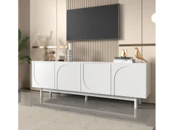 Móvel de TV moderno com 4 portas - 175x38x56cm - Aglomerado - branco