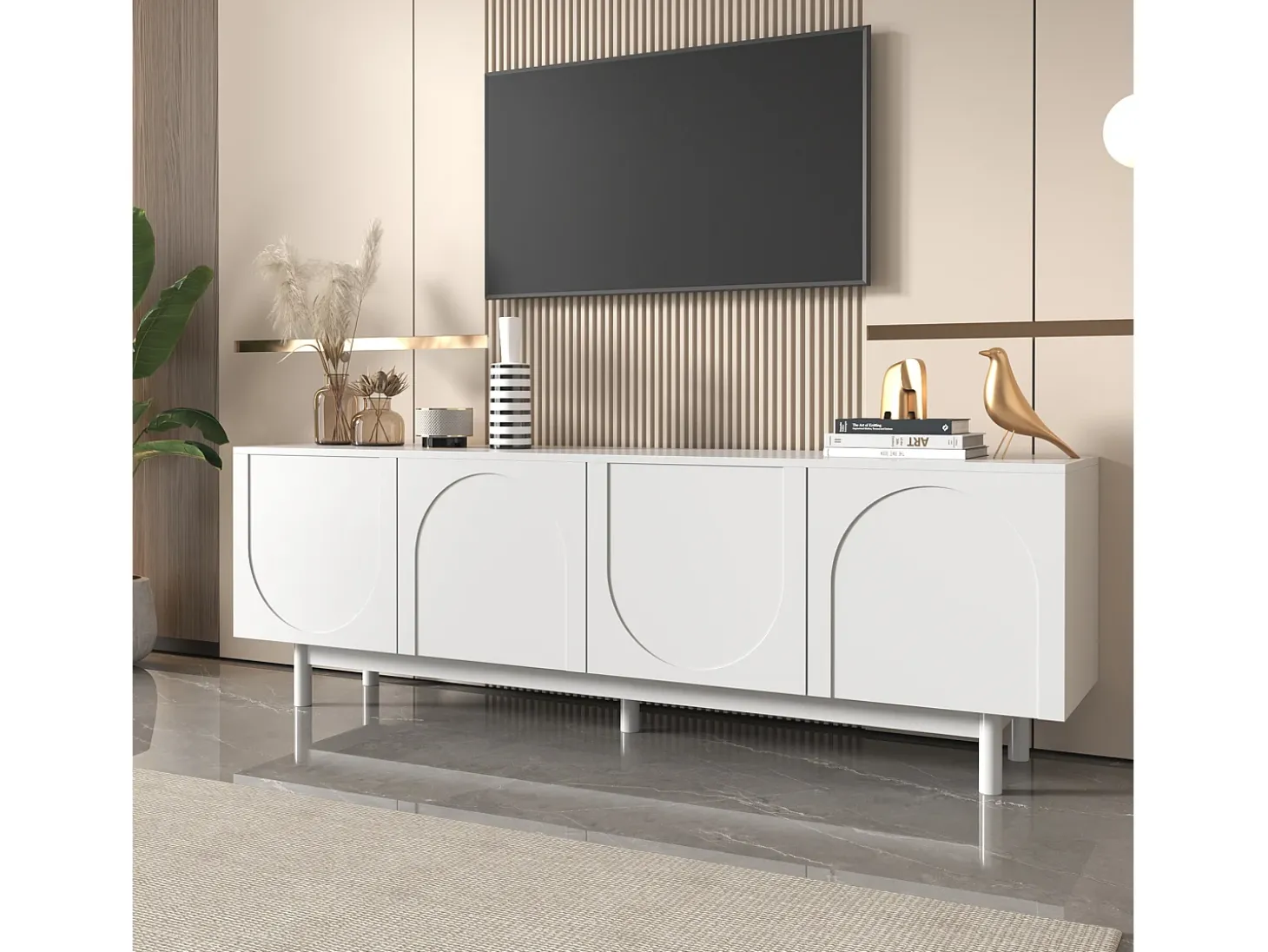 Móvel de TV moderno com 4 portas - 175x38x56cm - Aglomerado - branco
