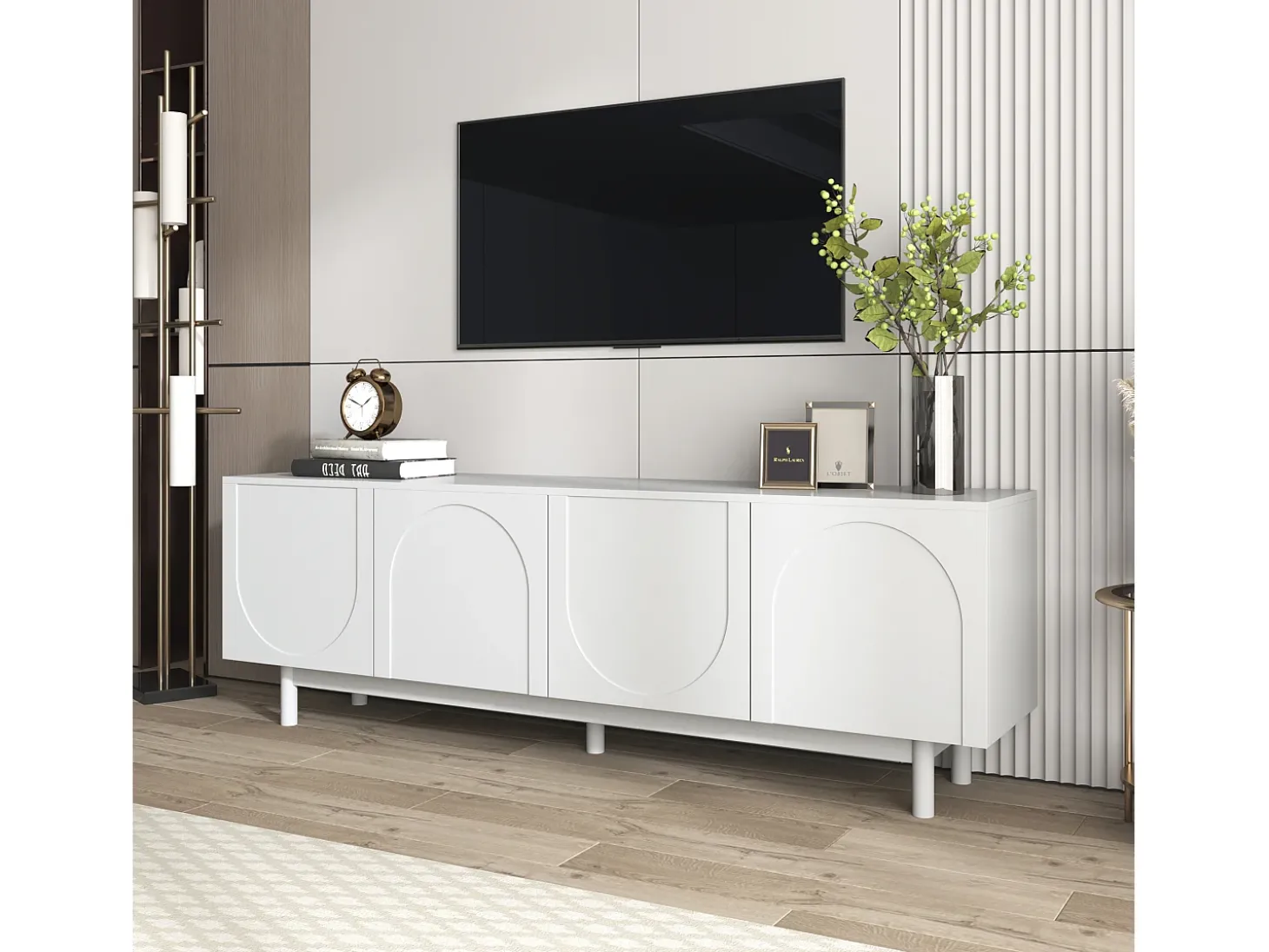Móvel de TV moderno com 4 portas - 175x38x56cm - Aglomerado - branco