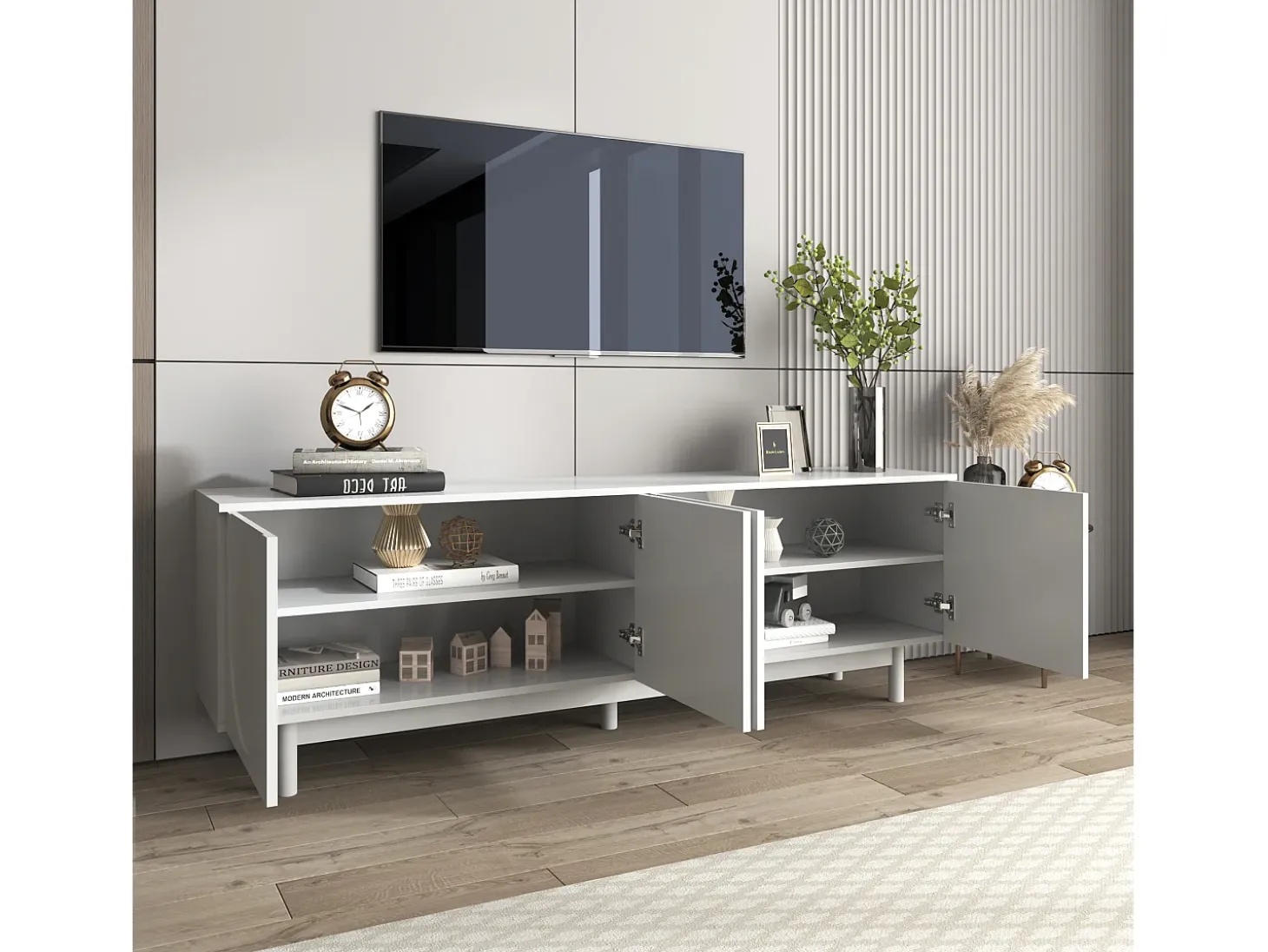 Móvel de TV moderno com 4 portas - 175x38x56cm - Aglomerado - branco