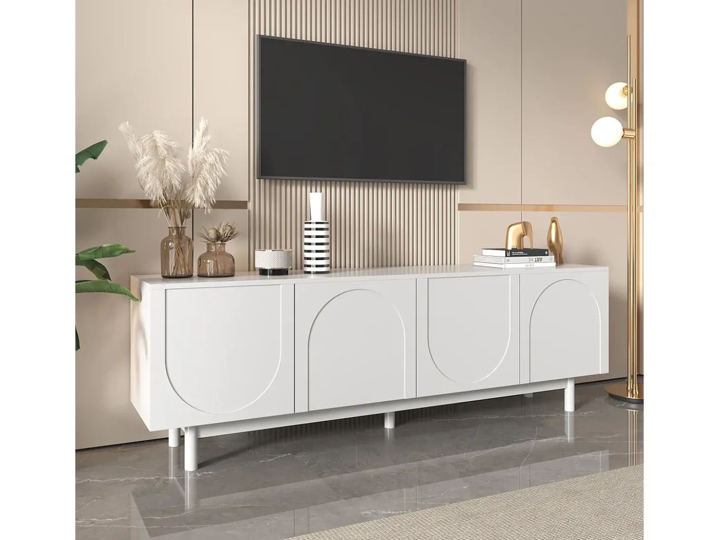 Móvel de TV moderno com 4 portas - 175x38x56cm - Aglomerado - branco