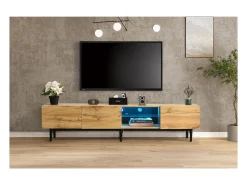 Móvel de TV moderno com acabamento em madeira e luzes LED com cores ajustáveis, 175 (C) x 31 (L) x 41 (A) cm