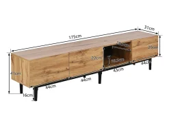 Móvel de TV moderno com acabamento em madeira e luzes LED com cores ajustáveis, 175 (C) x 31 (L) x 41 (A) cm