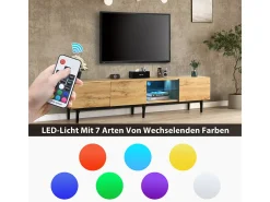 Móvel de TV moderno com acabamento em madeira e luzes LED com cores ajustáveis, 175 (C) x 31 (L) x 41 (A) cm