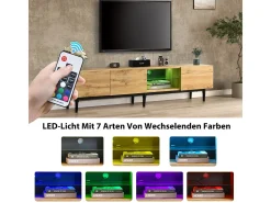 Móvel de TV moderno com acabamento em madeira e luzes LED com cores ajustáveis, 175 (C) x 31 (L) x 41 (A) cm