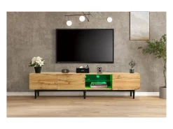 Móvel de TV moderno com acabamento em madeira e luzes LED com cores ajustáveis, 175 (C) x 31 (L) x 41 (A) cm