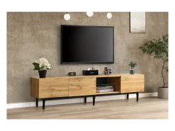 Móvel de TV moderno com acabamento em madeira e luzes LED com cores ajustáveis, 175 (C) x 31 (L) x 41 (A) cm
