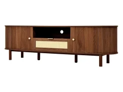 Móvel de TV moderno com gaveta em rattan e 2 portas - Pés em metal - Castanho