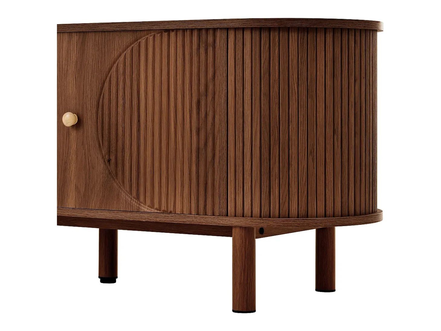 Móvel de TV moderno com gaveta em rattan e 2 portas - Pés em metal - Castanho