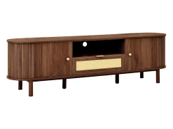 Móvel de TV moderno com gaveta em rattan e 2 portas - Pés em metal - Castanho