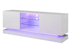 Móvel de TV moderno com LED colorido - adequado para TV de 70" - 2 portas e 3 prateleiras - Branco