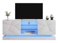 Móvel de TV moderno com LED colorido - adequado para TV de 70" - 2 portas e 3 prateleiras - Branco
