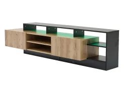 Móvel de TV moderno com LED - 2 portas e 6 compartimentos abertos - Preto e Natural