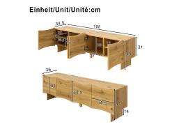 Móvel de TV moderno com padrão ondulado - 155 x 36 x 47 cm - com 4 portas - aglomerado - natural