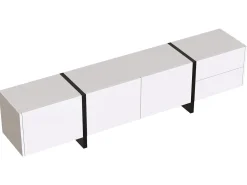 Móvel de TV moderno de 190 cm com 3 portas e 2 gavetas - Branco brilhante e preto