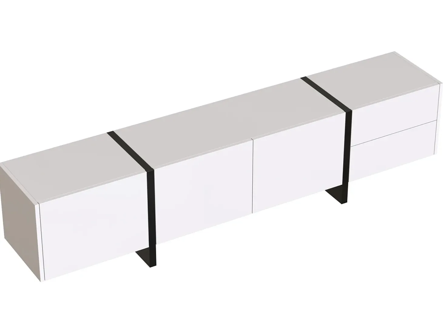 Móvel de TV moderno de 190 cm com 3 portas e 2 gavetas - Branco brilhante e preto
