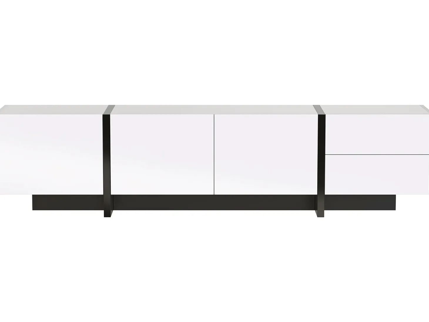 Móvel de TV moderno de 190 cm com 3 portas e 2 gavetas - Branco brilhante e preto