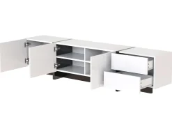 Móvel de TV moderno de 190 cm com 3 portas e 2 gavetas - Branco brilhante e preto