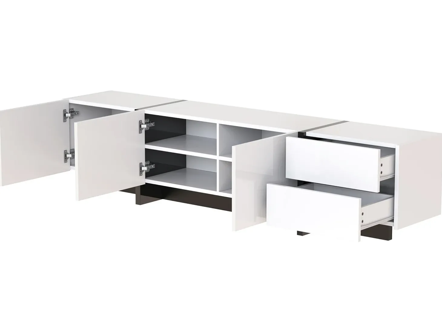 Móvel de TV moderno de 190 cm com 3 portas e 2 gavetas - Branco brilhante e preto