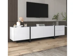 Móvel de TV moderno de 190 cm com 3 portas e 2 gavetas - Branco brilhante e preto