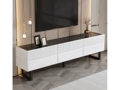 Móvel de TV moderno e baixo - 170 x 35 x 47 cm - com 3 gavetas - Design clássico - MDF - preto e branco