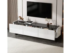 Móvel de TV moderno e baixo - 170 x 35 x 47 cm - com 3 gavetas - Design clássico - MDF - preto e branco