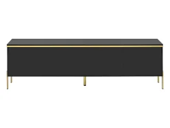 Móvel de TV moderno envernizado brilhante - 170x38x50 cm - 4 portas - Acabamentos dourados - Pés de metal - Preto