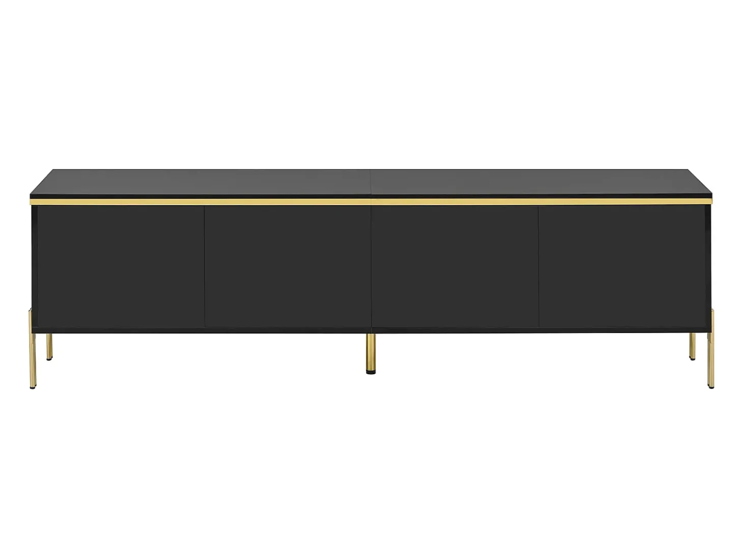 Móvel de TV moderno envernizado brilhante - 170x38x50 cm - 4 portas - Acabamentos dourados - Pés de metal - Preto