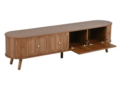 Móvel de TV moderno 180x38x47 cm - 4 portas - puxadores dourados - pés de madeira - marrom