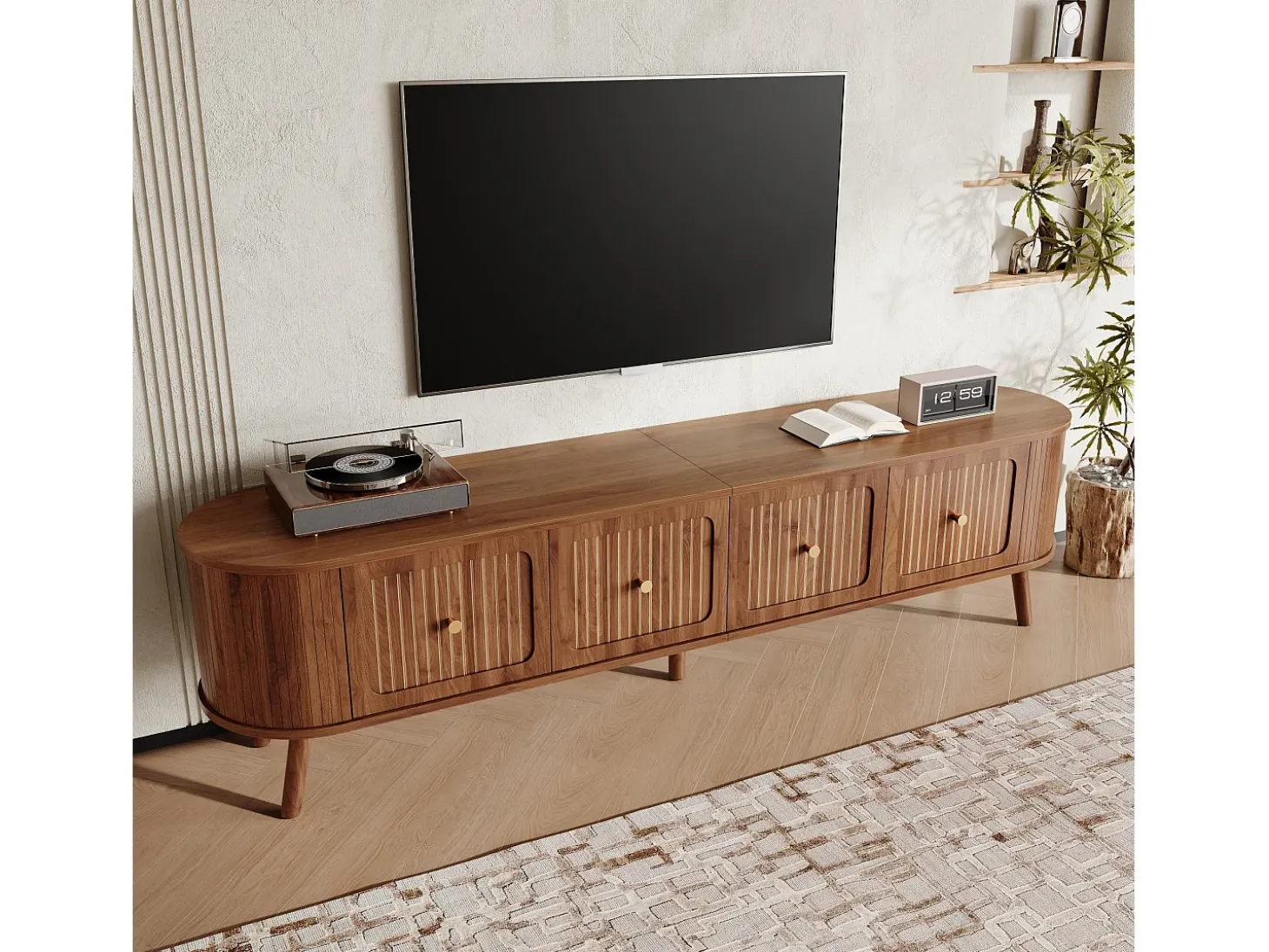 Móvel de TV moderno 180x38x47 cm - 4 portas - puxadores dourados - pés de madeira - marrom
