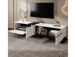 Móvel de TV moderno 180x38x45 cm - 3 portas - com prateleiras abertas - Branco