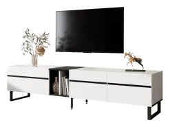 Móvel de TV moderno 180x38x45 cm - 3 portas - com prateleiras abertas - Branco