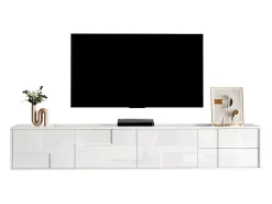 Móvel de TV moderno 170x30x30,5 cm - Fixação de parede ou com pés - Acabamento brilhante - 3 portas e 2 gavetas - Branco