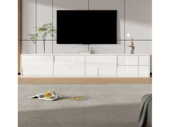 Móvel de TV moderno 170x30x30,5 cm - Fixação de parede ou com pés - Acabamento brilhante - 3 portas e 2 gavetas - Branco