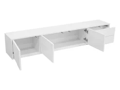 Móvel de TV moderno 170x30x30,5 cm - Fixação de parede ou com pés - Acabamento brilhante - 3 portas e 2 gavetas - Branco
