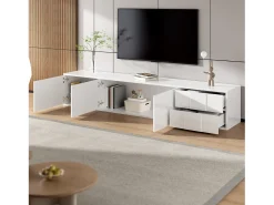 Móvel de TV moderno 170x30x30,5 cm - Fixação de parede ou com pés - Acabamento brilhante - 3 portas e 2 gavetas - Branco