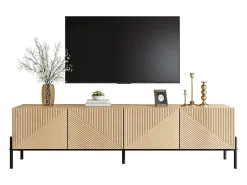 Móvel de TV moderno 163,5x40x45 cm - Armazenamento de 4 portas - Textura 3D - MDF - Natural